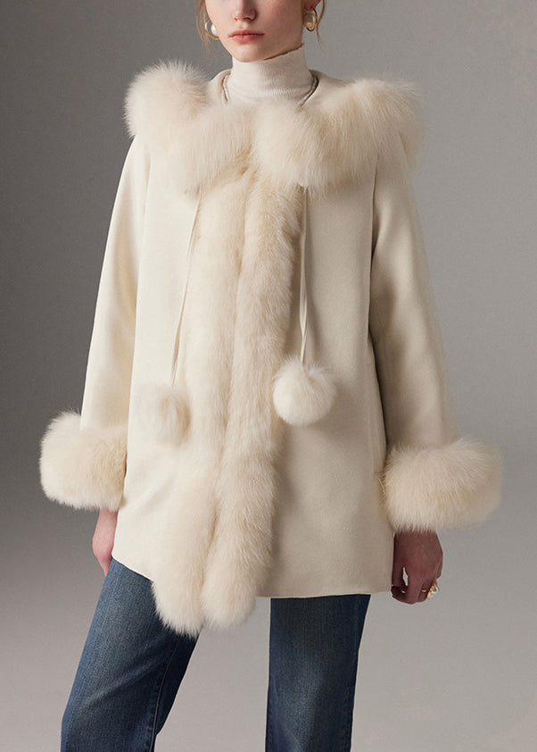 White Fuzzy Ball Decorated Fine Cotton Filled Coats Winter
