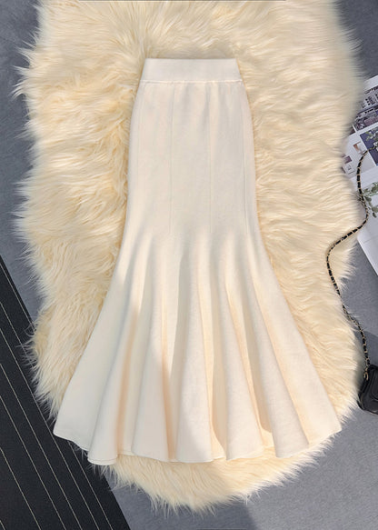 Italian Khaki Silm Fit Warm Knit Wraped Skirts Fall