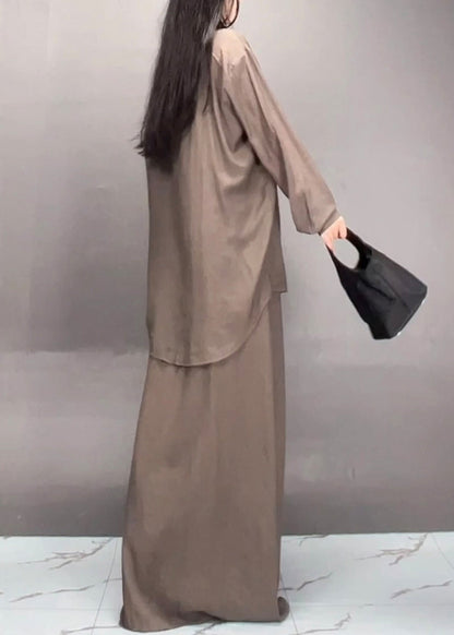 Black Peter Pan Collar Shirts and Maxi Skirts Two Piece Set Spring
