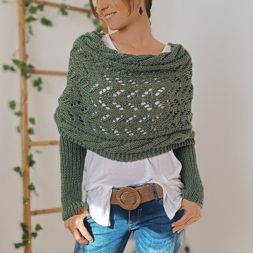 KS | Elegant knitted wrap sweater with openwork detail