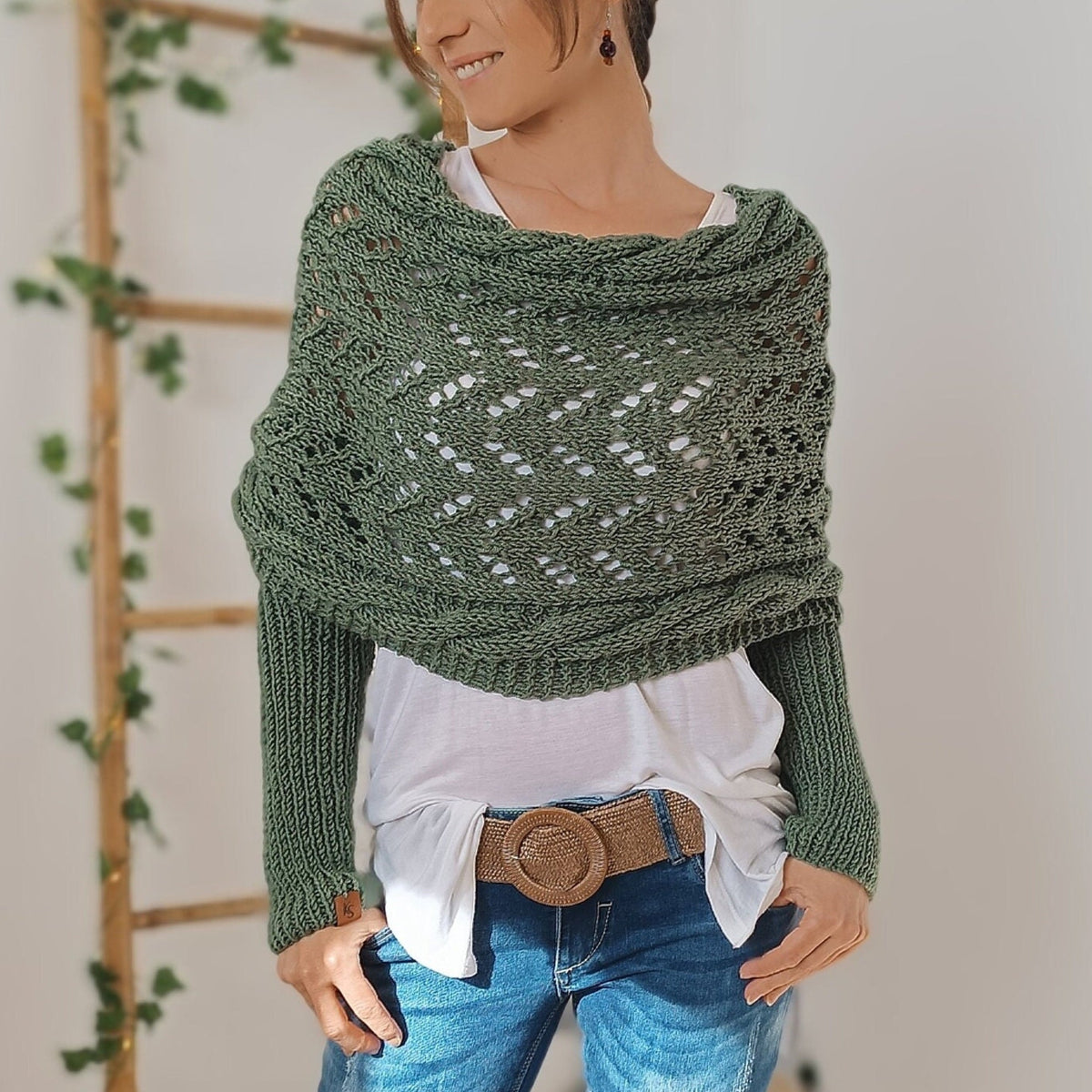 KS | Elegant knitted wrap sweater with openwork detail