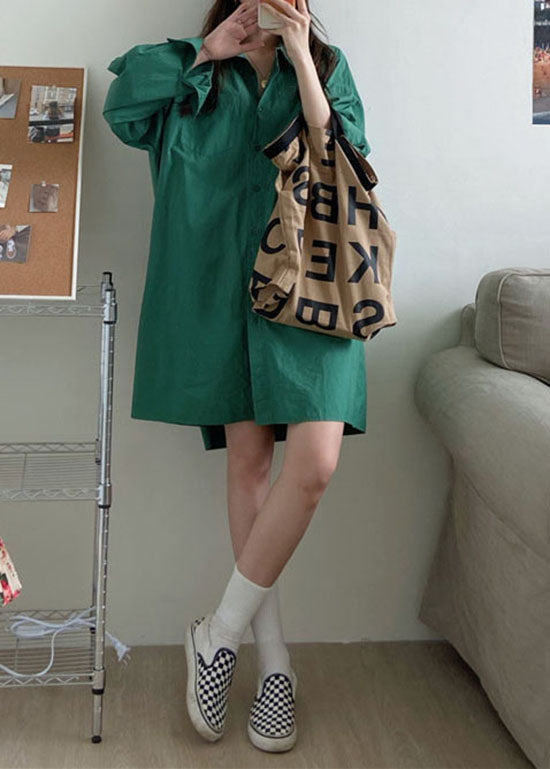 Green Button Cotton Loose Shirts Tops Spring
