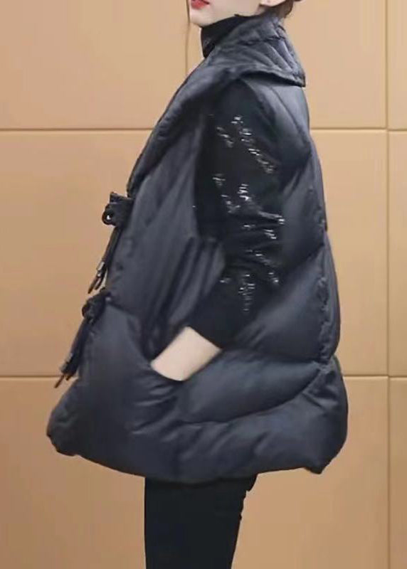 Black Peter Pan Collar Patchwork Duck Down Vest Sleeveless