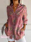 Women's Colorful Retro Totem Print Casual Cotton Shirt