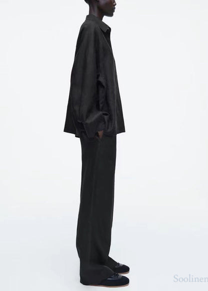 Black Oversized Linen Shirts Fall