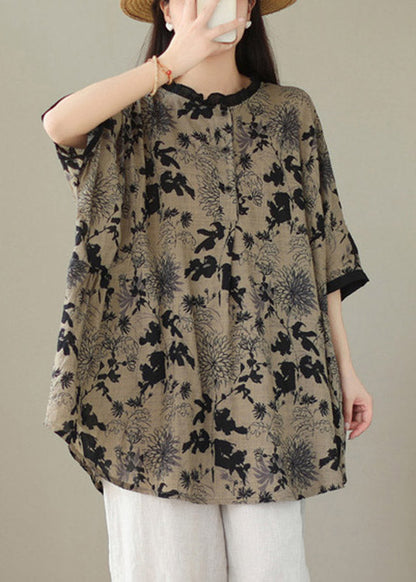 Black O-neck Print Top Half Sleeve