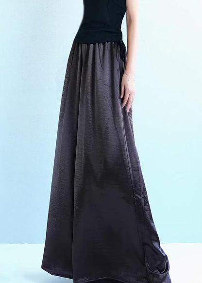 Loose Coffee Pockets Silk Wide Leg Pants Summer