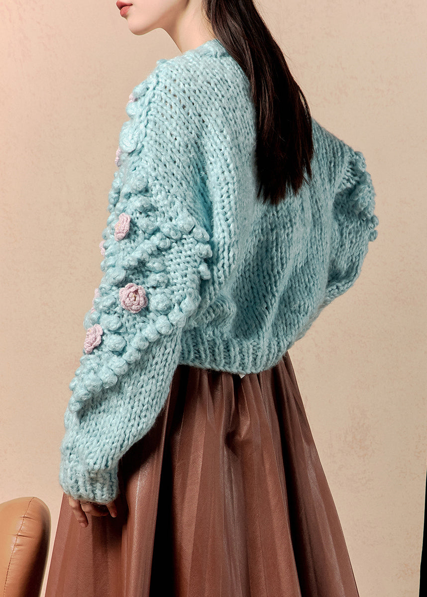 Blue O Neck Button Knit Cardigan Winter