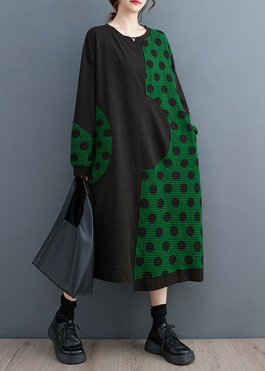 Unique Black Oversized Patchwork Cotton a Line Dresses Spring