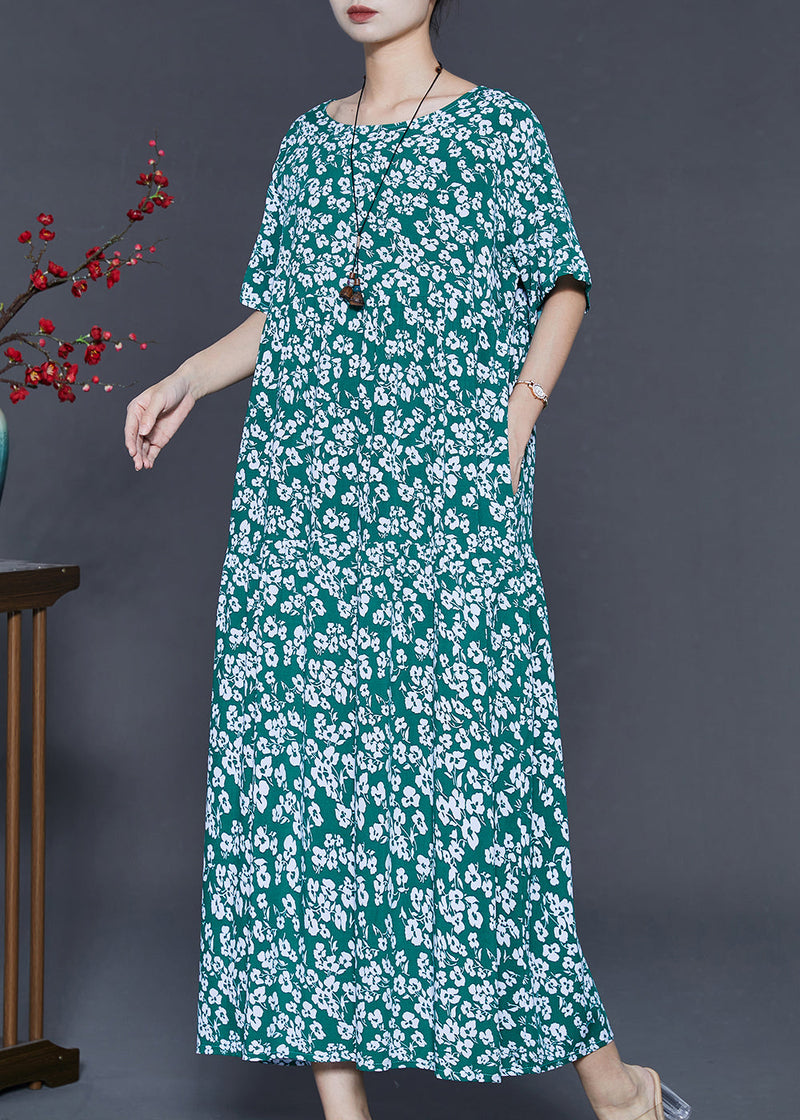 Stylish Green Oversized Print Cotton Dress Summer