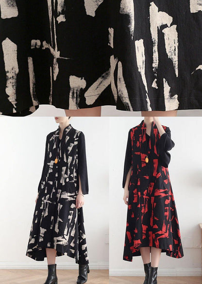 Classy Mulberry Print Peter Pan Collar Button Waistcoat Long Dress Fall Cotton Dress