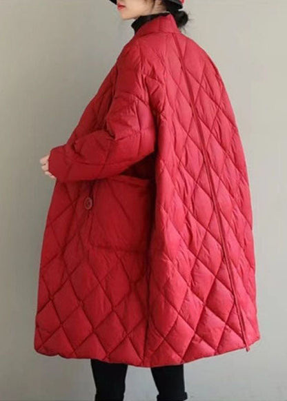 Red Warm Fine Cotton Filled Witner Coats Rhombic Plaid