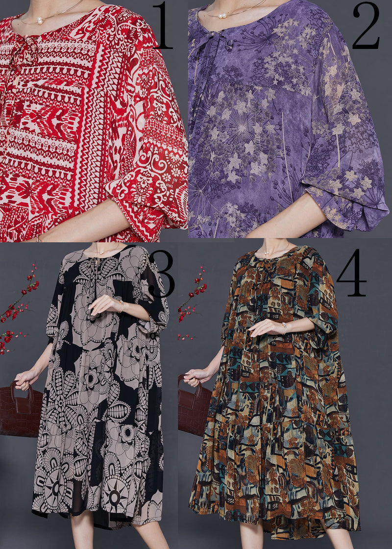 Red Oversized Print Chiffon Robe Dresses Fall