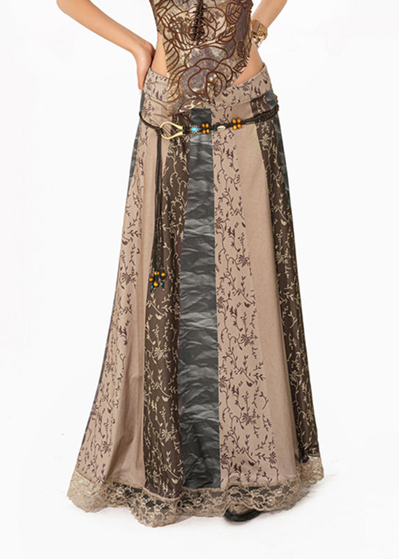 Grey Print High Waist Maxi Skirt