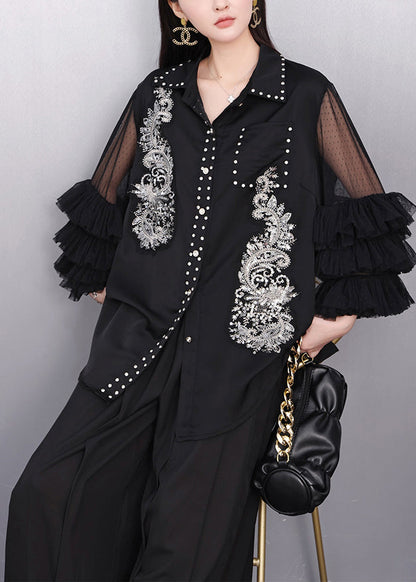 Black Embroidered Rhinestone Shirt Bracelet Sleeve