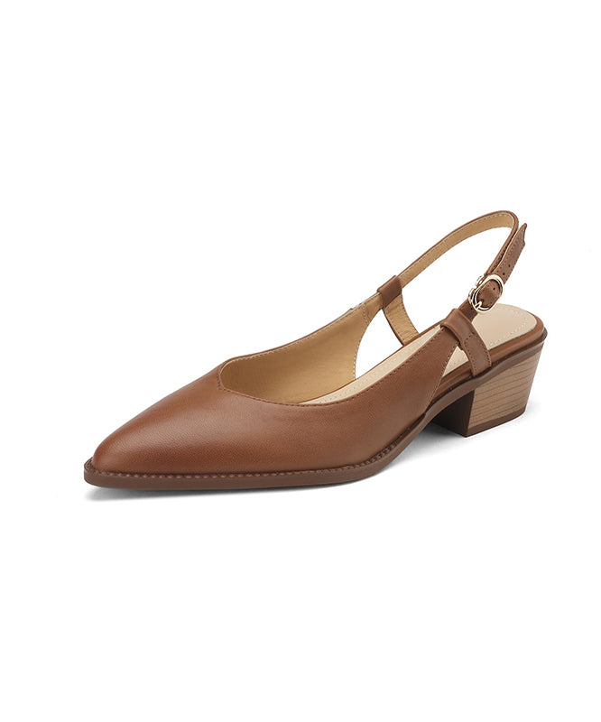 Chunky Sandals Brown Cowhide Leather Pointed Toe