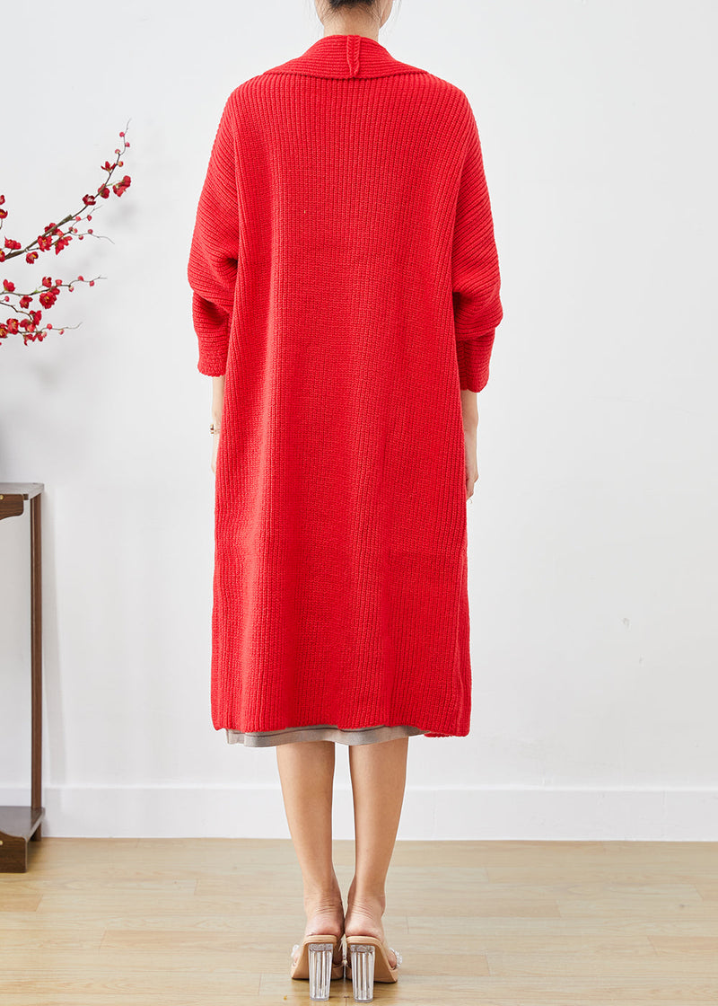 Red Oversized Thick Knit Cardigans Winter