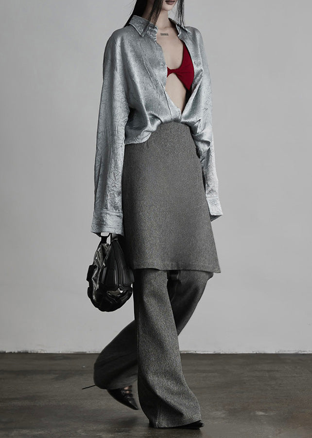 Italian Grey Fake Two-piece Split Design Suit Pants Fall