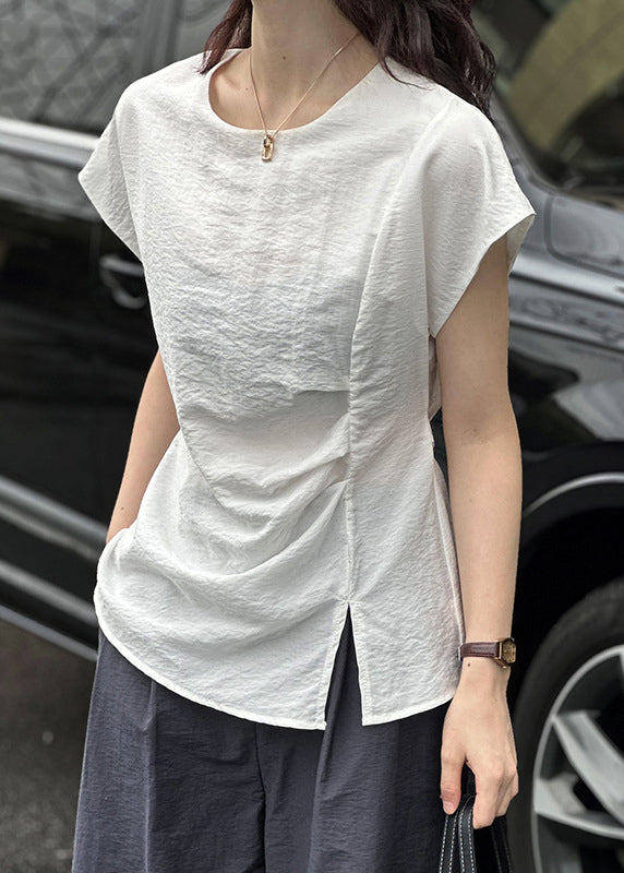 White Front Open Cotton Top O Neck Summer