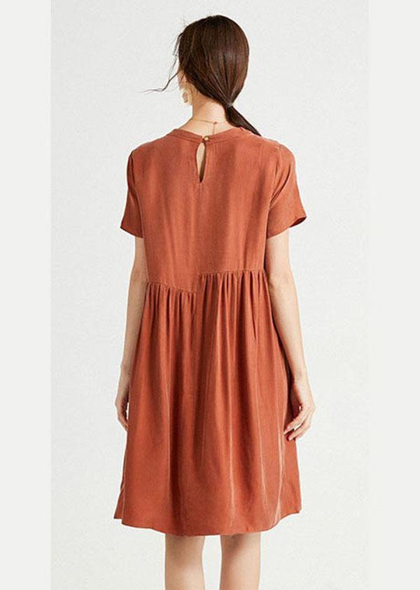 Rust Red O-neck Patchwork Summer Maxi Dresses Short Sleeve