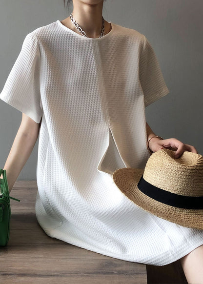 White Simple Cotton Mid Dresses O Neck Summer