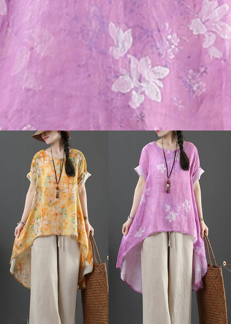 Italian Purple Print Linen Button Summer Shirt Top