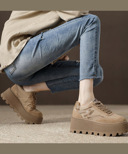 Comfortable Khaki Suede Cross Strap Platform