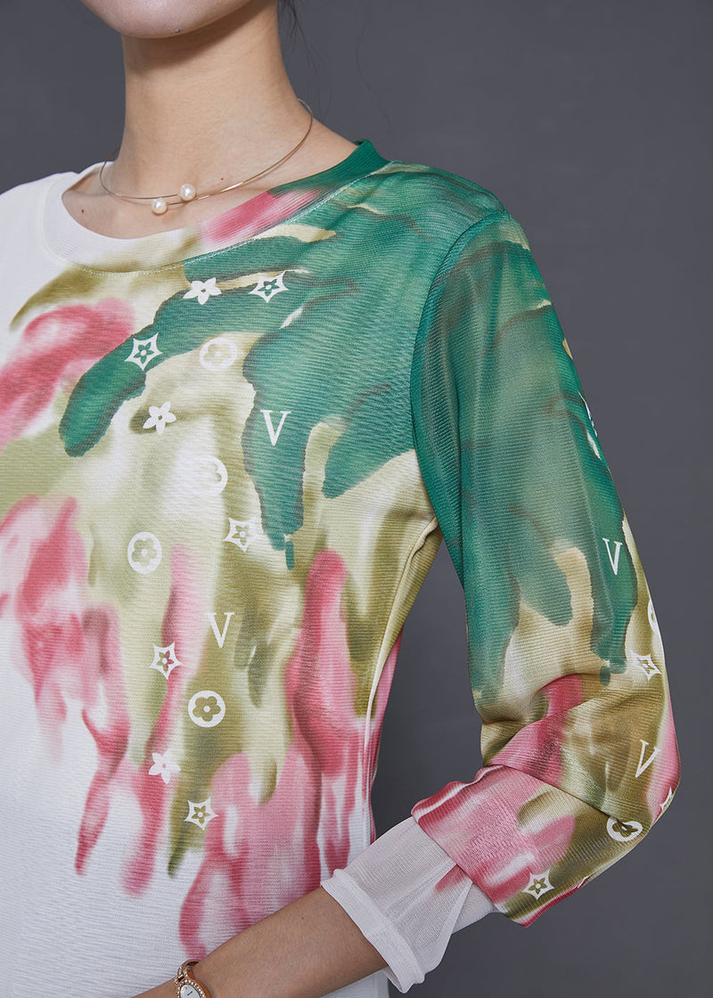 White Print Tulle Blouse Tops Summer