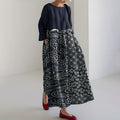 Comstylish Japanese Art Geometry Blossom Linen Blend Maxi Dress