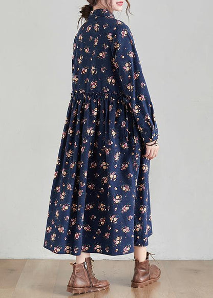 Lapel Cinched Spring Tunics Shape Navy Print Traveling Dress