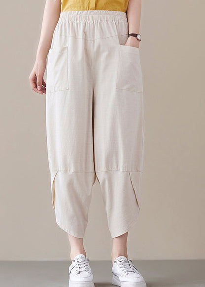 Beige Loose Pants Asymmetrical Design Spring