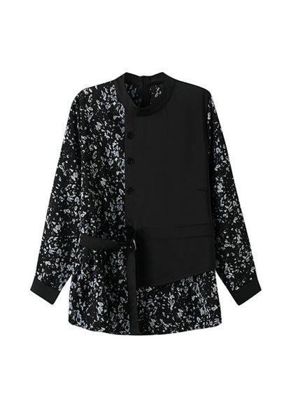 Italian Black O-neck Print Patchwork Fake Two Pieces Shirt Fall