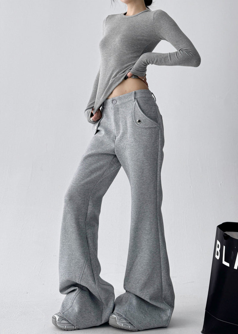 Grey Oversized Cotton Bell-bottom Trousers Fall