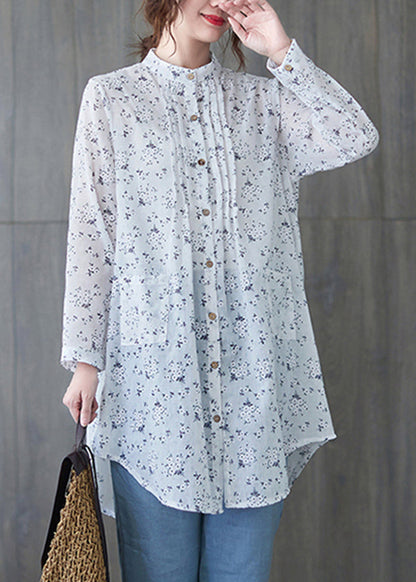 Italian White Stand Collar Wrinkled Print Shirts Half Sleeve
