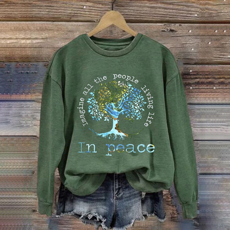 Comstylish Imaging All The People Living Life In Peace Print Long Sleeve Sweatshirt