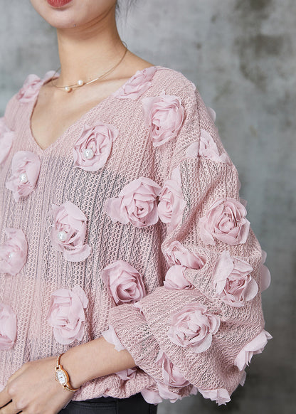Pink Knit Cozy Shirt Nail Bead Spring