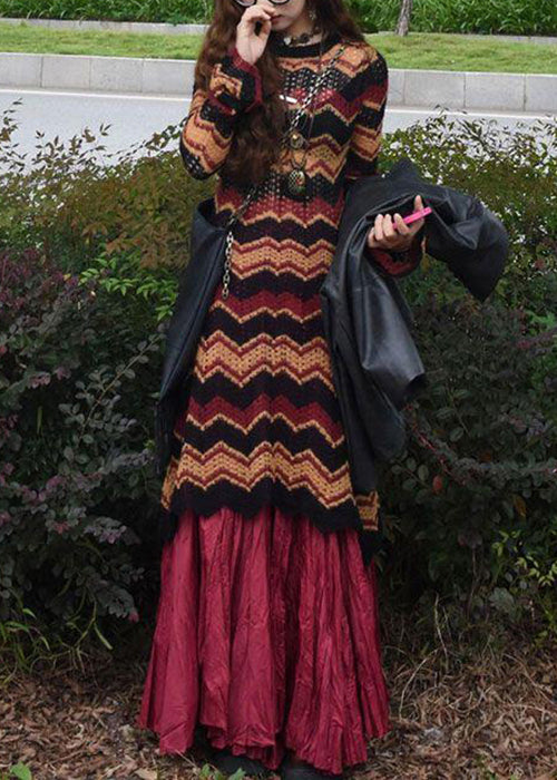 Striped Knit Dress and Skirts Cotton Knit Sets 2 Pieces Fall