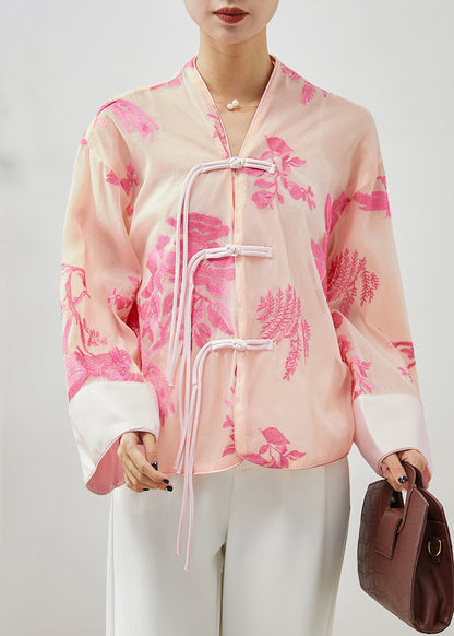 Apricot Embroideried Tasseled Silk Shirts Fall