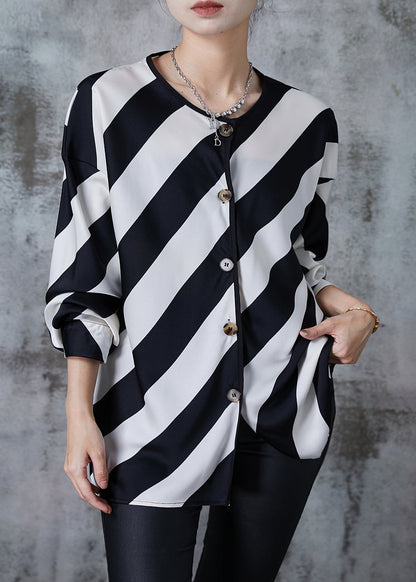Black White Striped Oversized Chiffon Shirts Spring