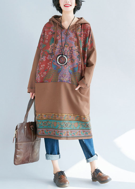 Chocolate Sweatshirts Dresses Drawstring Pockets Spring