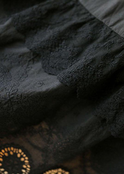 Black O-neck Lace Patchwork Fall Half Sleeve Blouse Tops