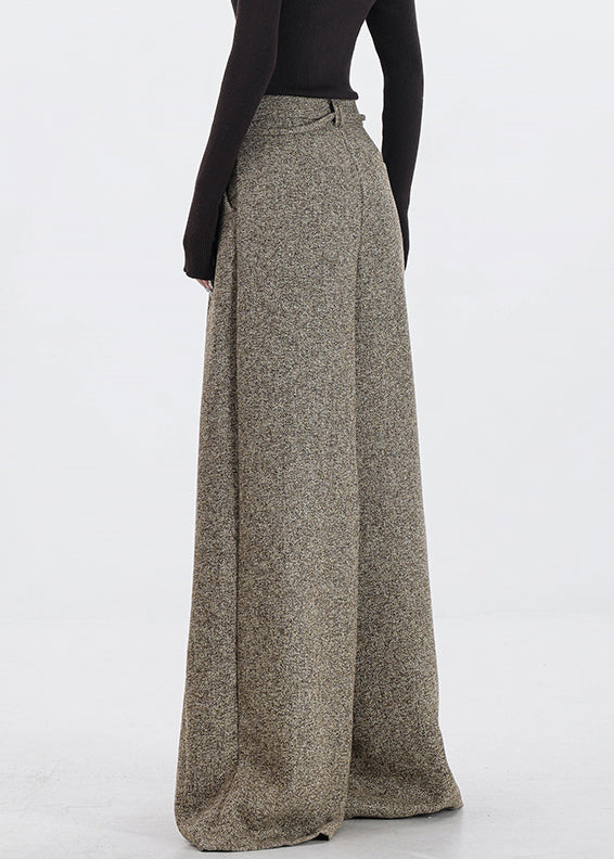 Khaki Pockets High Waist Woolen Pants Fall