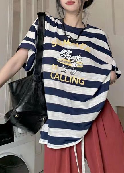New Loose Cartoon Striped T-shirt