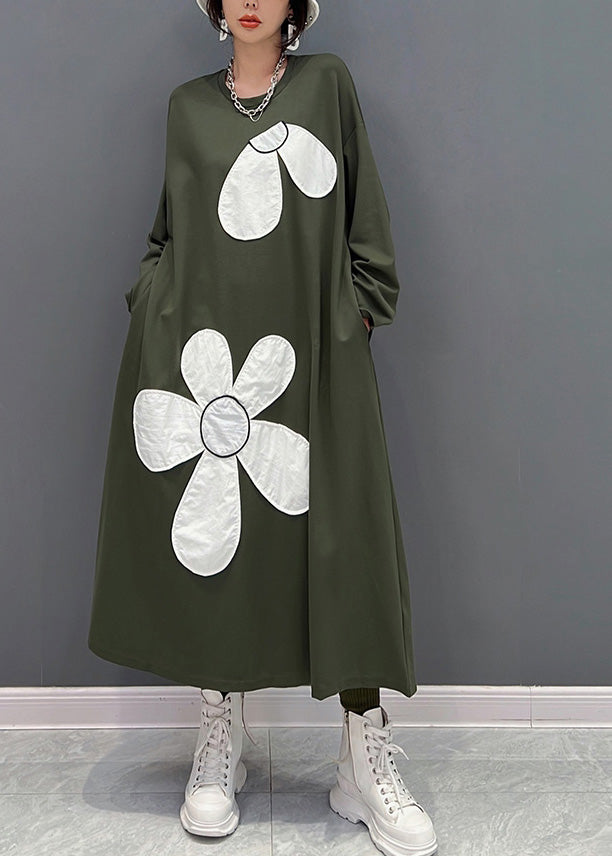 Green O-neck Maxi Dresses Spring