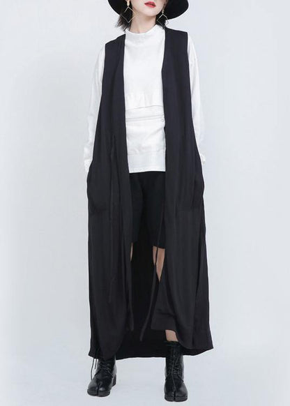 Summer New Black Sleeveless Loose and Long Waistcoat