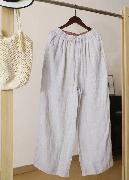 Blue Oversized Linen Straight Pants Summer
