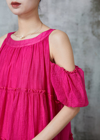 Rose Cold Shoulder Ruffled Mid Dress Summer