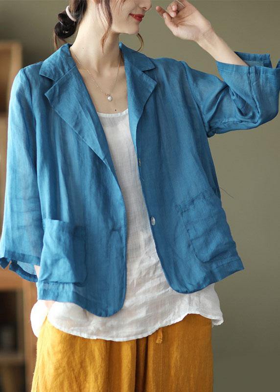 Blue Pockets Patchwork Coats Long Sleeve