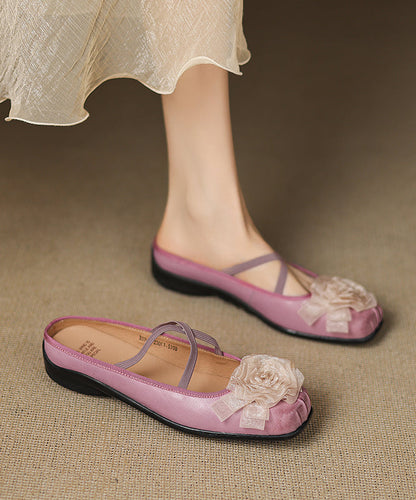 Purple Cowhide Leather Splicing Slide Sandals