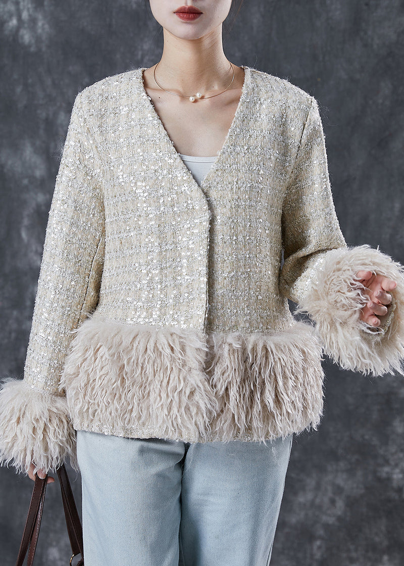 French Beige V Neck Patchwork Cotton Coat Spring